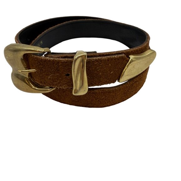 Vintage Brown Suede and Brass Buckle Belt Size Small main image 6